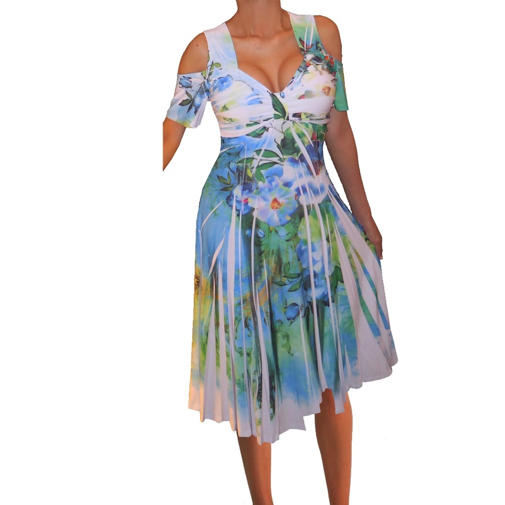 Funfash Plus Size Cold Shoulder White Floral Dress